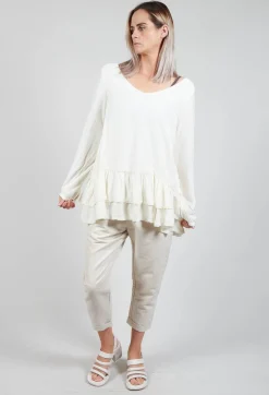 Jayko Shirts & Blouses^Loose Blouse with Lace Layers at Hem in Ecru