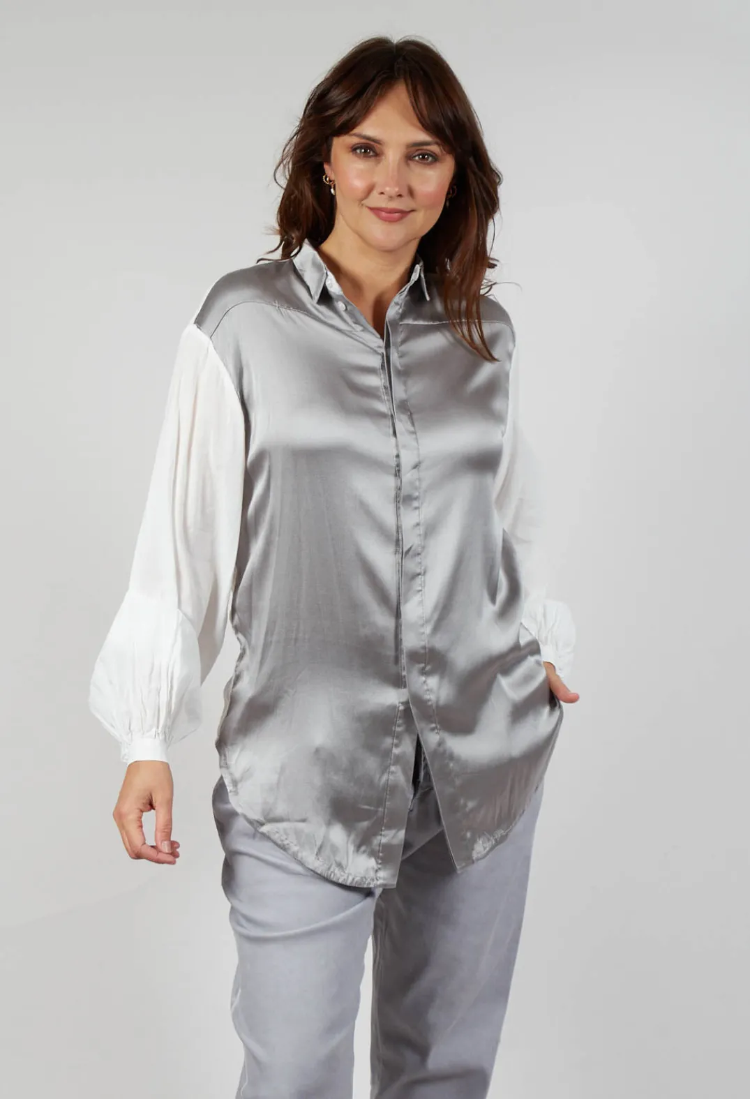 Umit Unal Shirts & Blouses^Loose Fit Shirt with Contrasting Arms In White and Grey