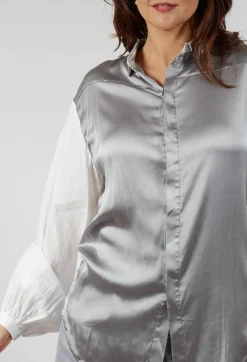 Umit Unal Shirts & Blouses^Loose Fit Shirt with Contrasting Arms In White and Grey