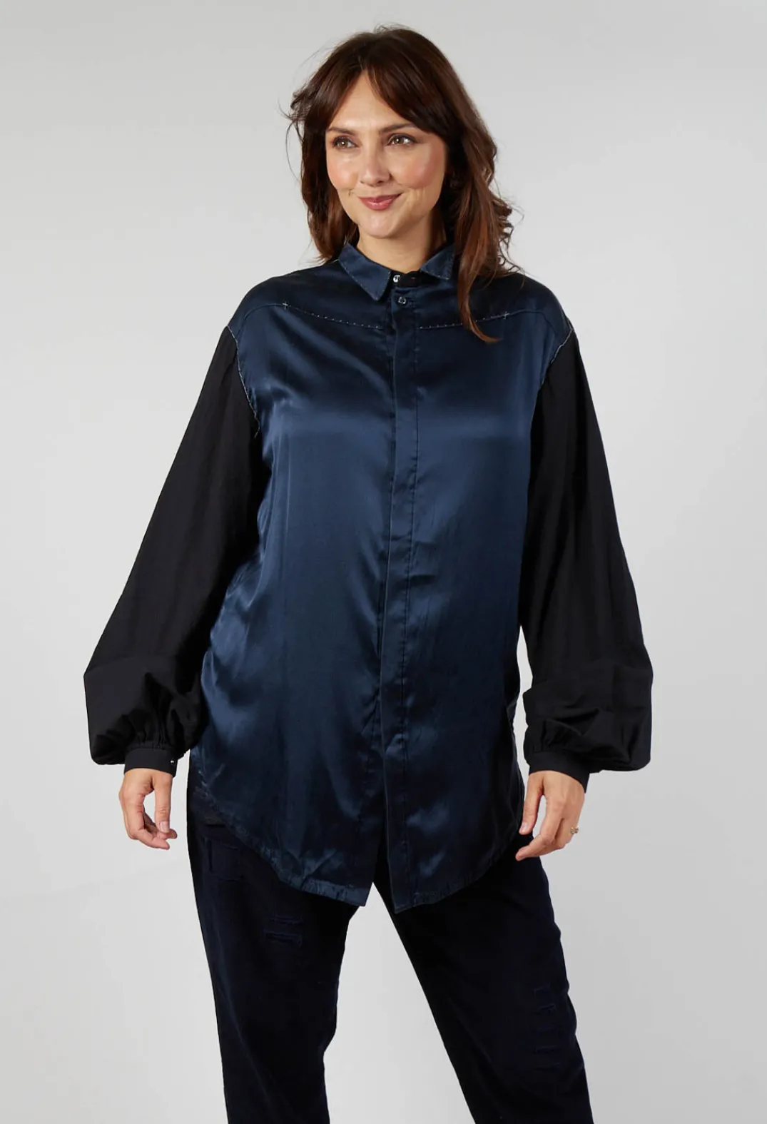 Umit Unal Shirts & Blouses^Loose Fit Shirt with Contrasting Arms In Black and Navy
