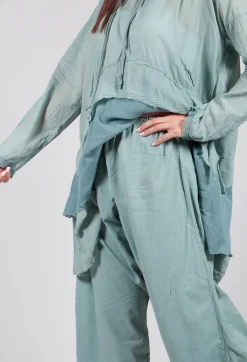 Pal Offner Trousers^Low Crotch Pull on Trousers in  Pale Turquoise