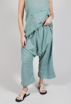 Pal Offner Trousers^Low Crotch Pull on Trousers in  Pale Turquoise