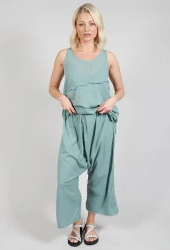 Pal Offner Trousers^Low Crotch Pull on Trousers in  Pale Turquoise