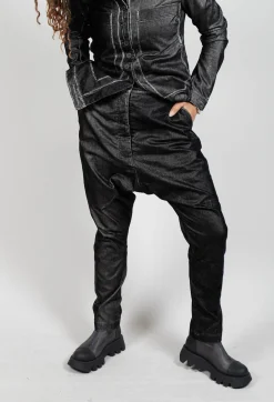 Rundholz Mainline Trousers^Low Rise Drop Crotch Trousers in Black Flock