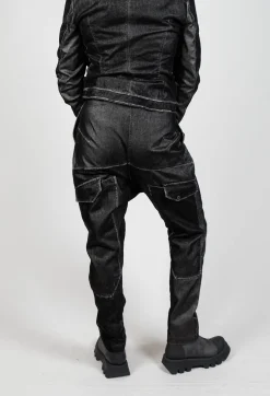 Rundholz Mainline Trousers^Low Rise Drop Crotch Trousers in Black Flock
