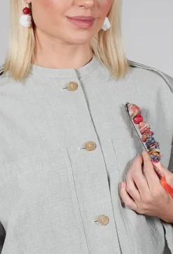 Alice Visin Brooches^Mache Paper Clip Brooch with Ribbon in Red Multicolour