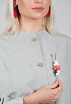 Alice Visin Brooches^Mache Paper Clip Brooche with Eye Bead in White and Orange