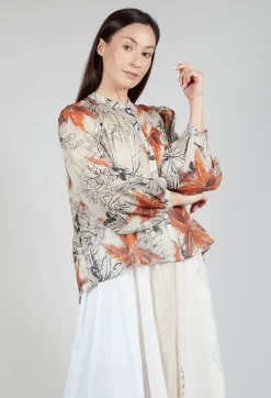 Sfizio Tops^Mandarin Collar Blouse in Palms Print
