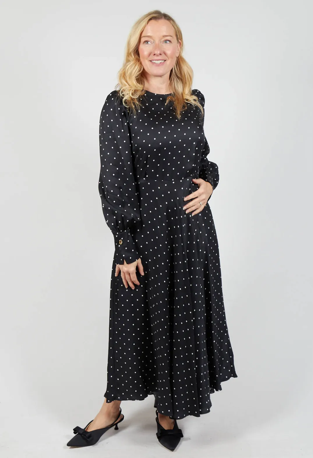 Beatrice B Dresses^Mary Dress in Black Polkadot