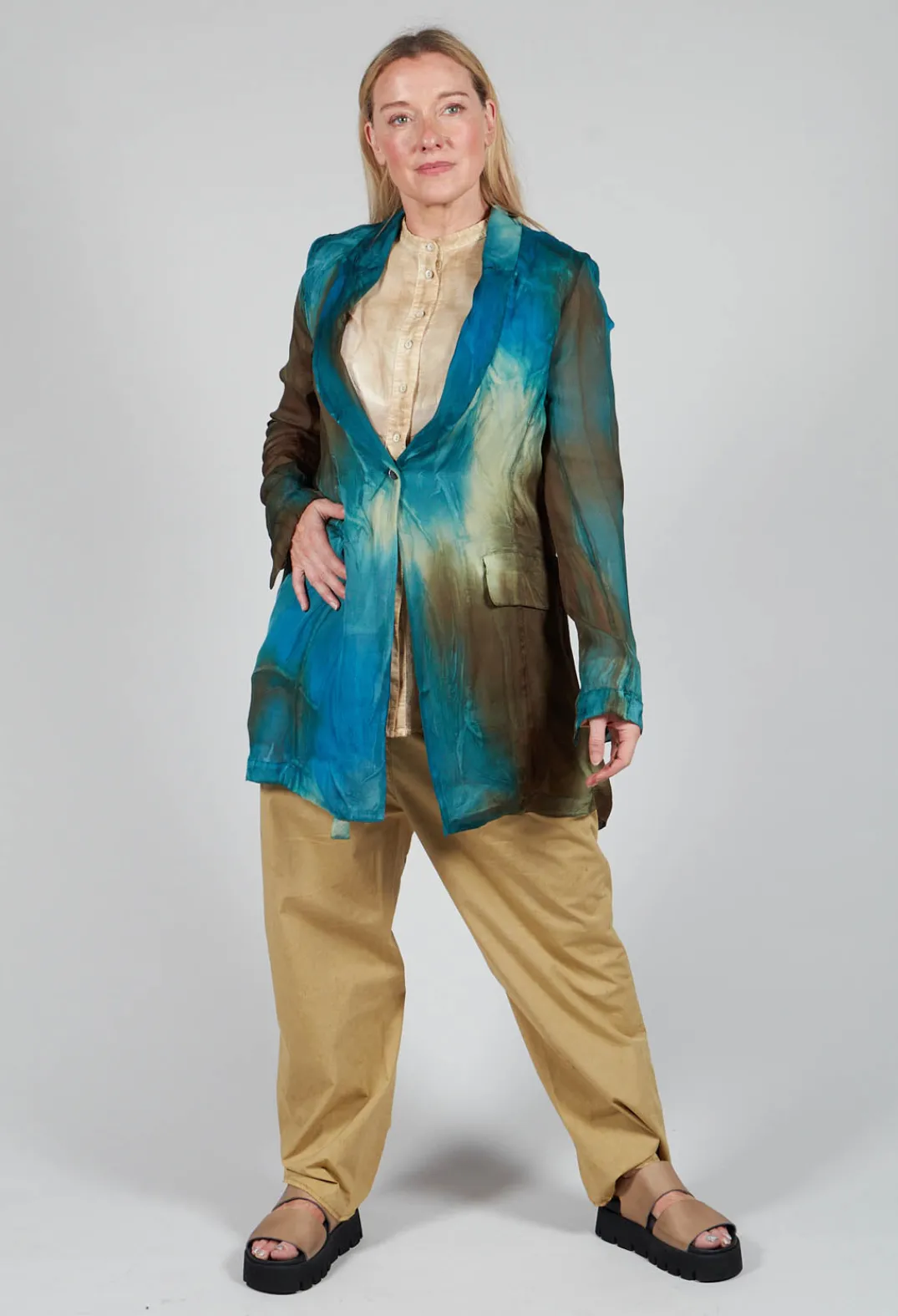 Masnada Shirts & Blouses^Mesh Asymmetric Blouse in Tea