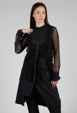 Masnada Shirts & Blouses^Mesh Asymmetric Blouse in Black