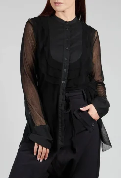 Masnada Shirts & Blouses^Mesh Asymmetric Blouse in Black