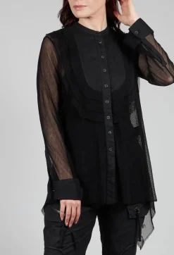 Masnada Shirts & Blouses^Mesh Asymmetric Blouse in Black