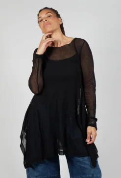 Pluslavie Tops^Mesh Bat Shirt in Black