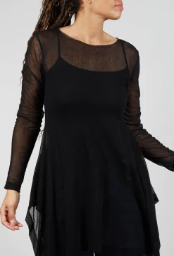 Pluslavie Tops^Mesh Bat Shirt in Black