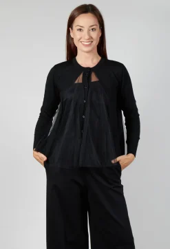 Mei Meij Cardigans^Mesh Insert Cardigan in Nero