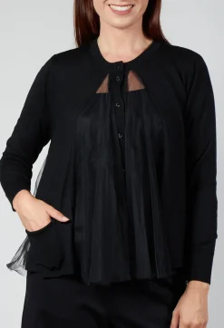 Mei Meij Cardigans^Mesh Insert Cardigan in Nero