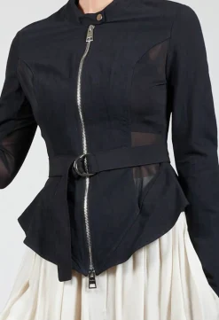La Haine Jackets^Mesh Panelled Jacket with Belt in Nero
