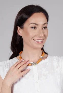 Bender Schmuck Necklaces^Metal Beaded Ceramics Choker in Tobacco Silver Plated
