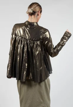 Rundholz Dip Tops^Metallic Button Up Blouse in Gold Black