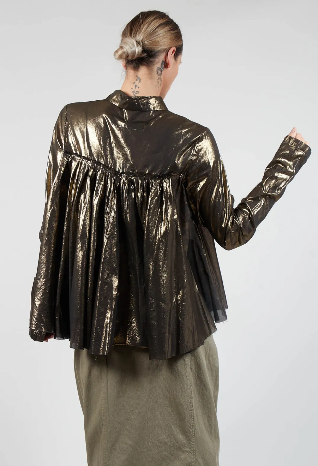 Rundholz Dip Tops^Metallic Button Up Blouse in Gold Black