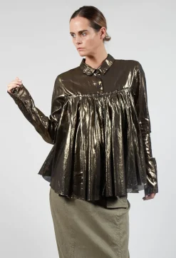 Rundholz Dip Tops^Metallic Button Up Blouse in Gold Black