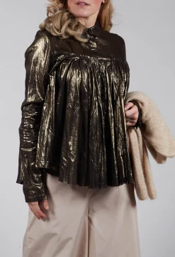 Rundholz Dip Tops^Metallic Button Up Blouse in Gold Black