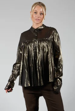 Rundholz Dip Tops^Metallic Button Up Blouse in Gold Black