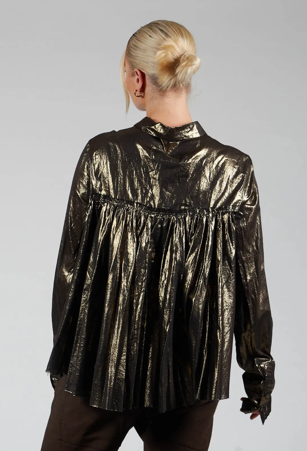 Rundholz Dip Tops^Metallic Button Up Blouse in Gold Black