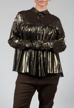 Rundholz Dip Tops^Metallic Button Up Blouse in Gold Black