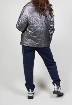 Malloni Jackets^Metallic Puffer Jacket in Ortoclasio Black / Silver