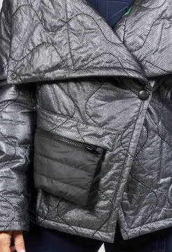 Malloni Jackets^Metallic Puffer Jacket in Ortoclasio Black / Silver