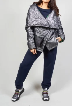 Malloni Jackets^Metallic Puffer Jacket in Ortoclasio Black / Silver