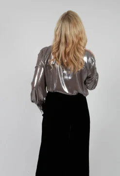 Mei Meij Shirts & Blouses^Metallic Shirt with Neck Tie in Silver