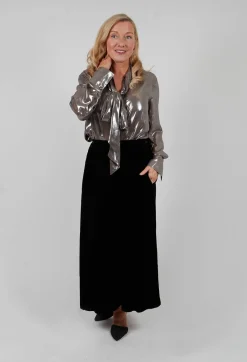 Mei Meij Shirts & Blouses^Metallic Shirt with Neck Tie in Silver