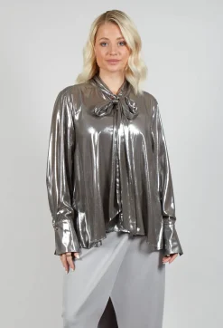 Mei Meij Shirts & Blouses^Metallic Shirt with Neck Tie in Silver
