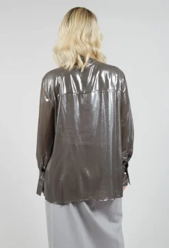 Mei Meij Shirts & Blouses^Metallic Shirt with Neck Tie in Silver