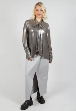 Mei Meij Shirts & Blouses^Metallic Shirt with Neck Tie in Silver