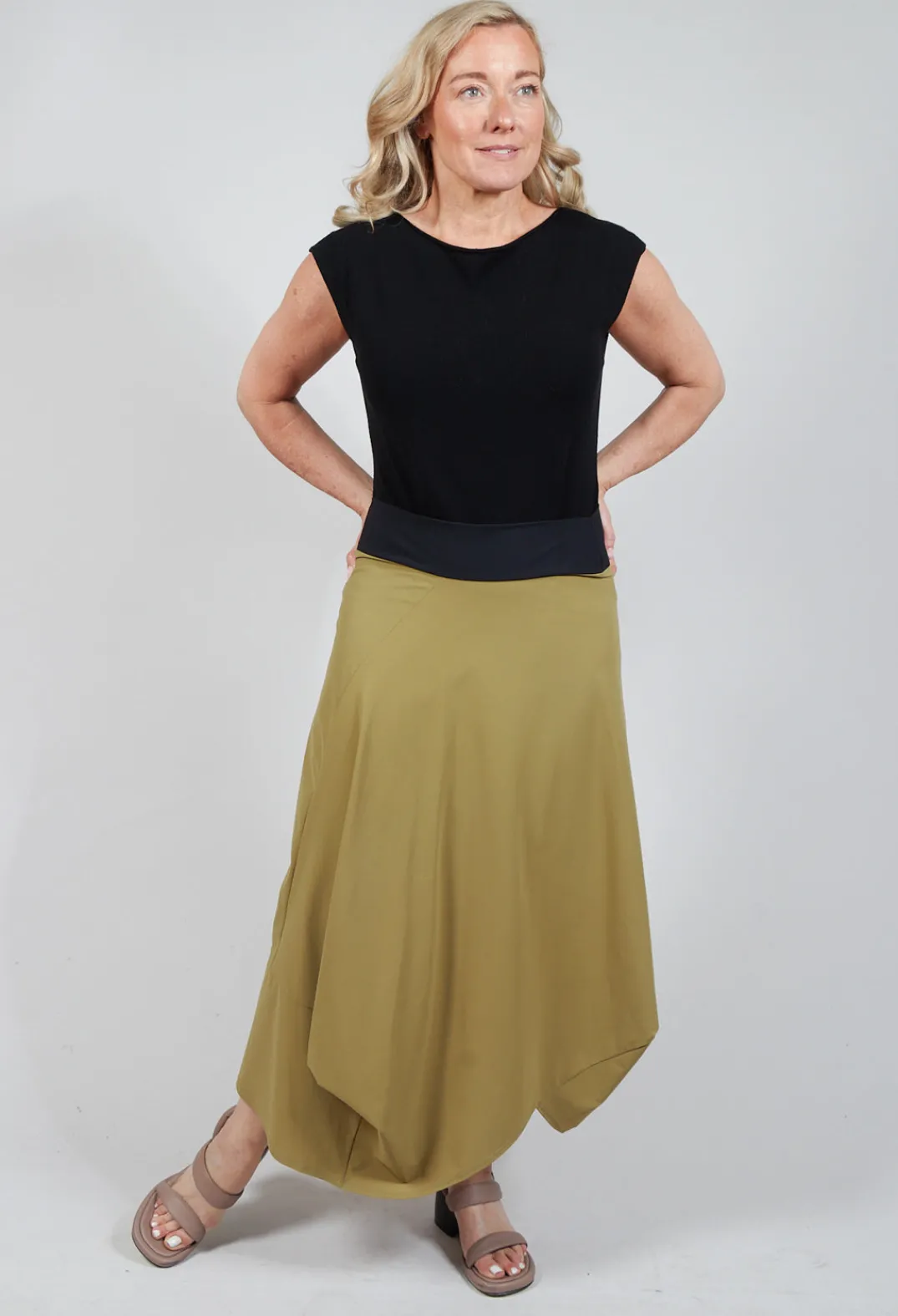 Sarah Pacini Skirts^Midi Skirt with Asymmetric Tulip Hem in Green