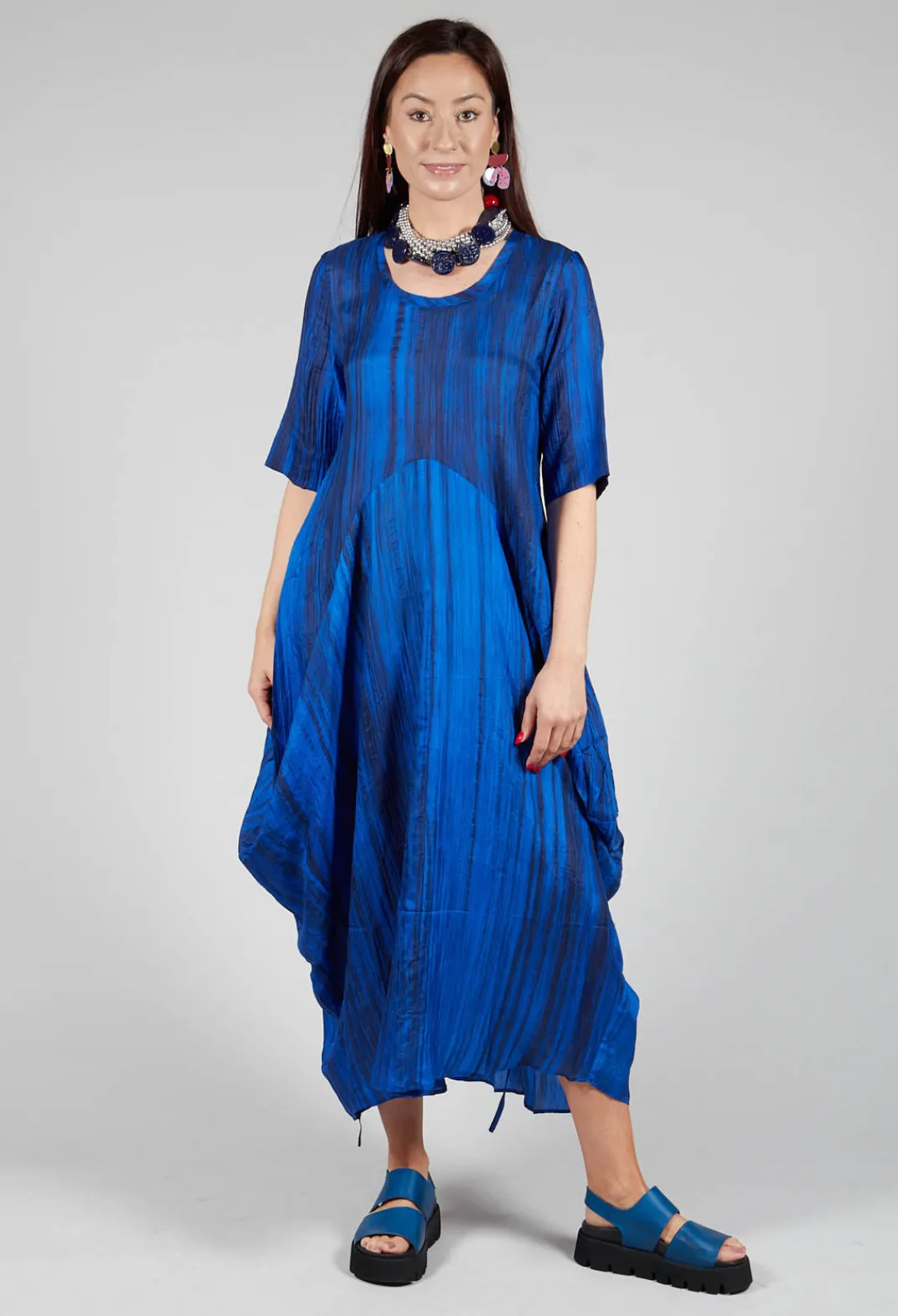 Bianco Levrin Dresses^Miriam Dress Round Neck in Blue and Cobalt