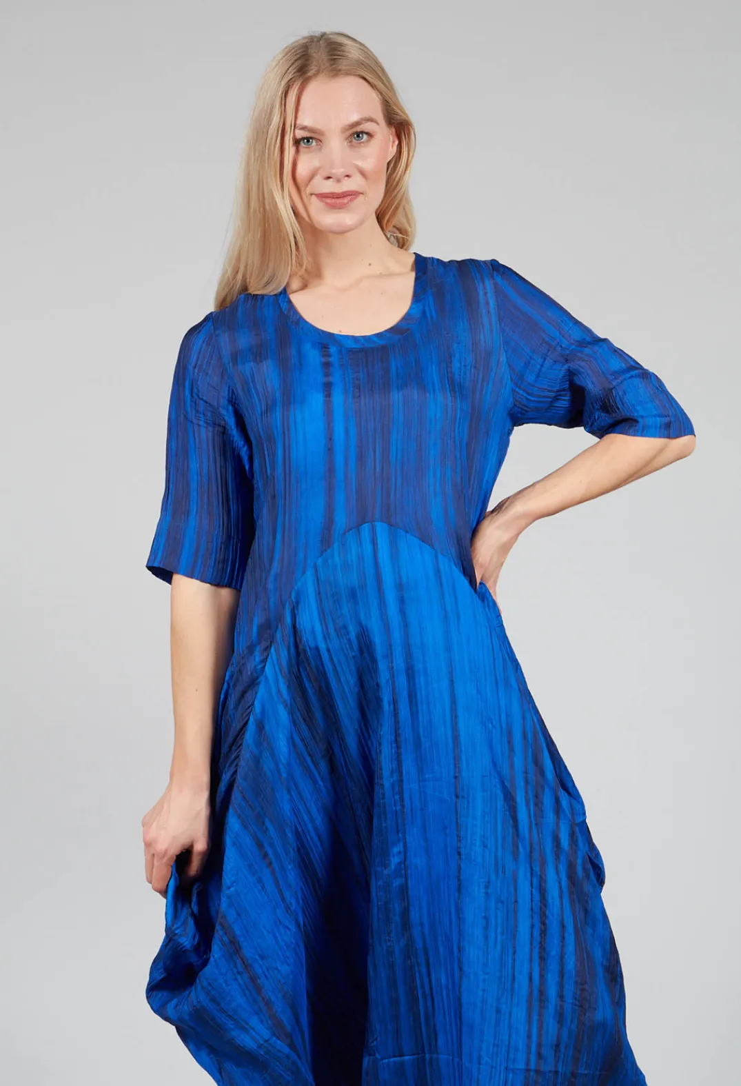 Bianco Levrin Dresses^Miriam Dress Round Neck in Blue and Cobalt