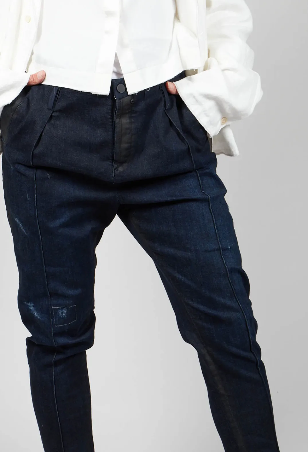 Umit Unal Jeans^Navy Jeans with Patches and Front Seams