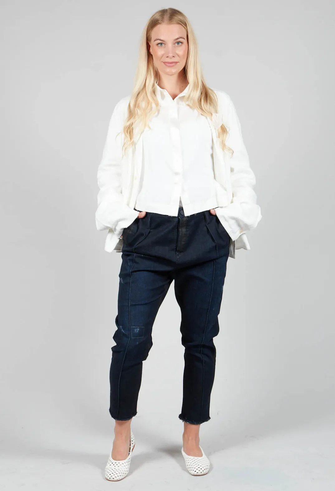 Umit Unal Jeans^Navy Jeans with Patches and Front Seams