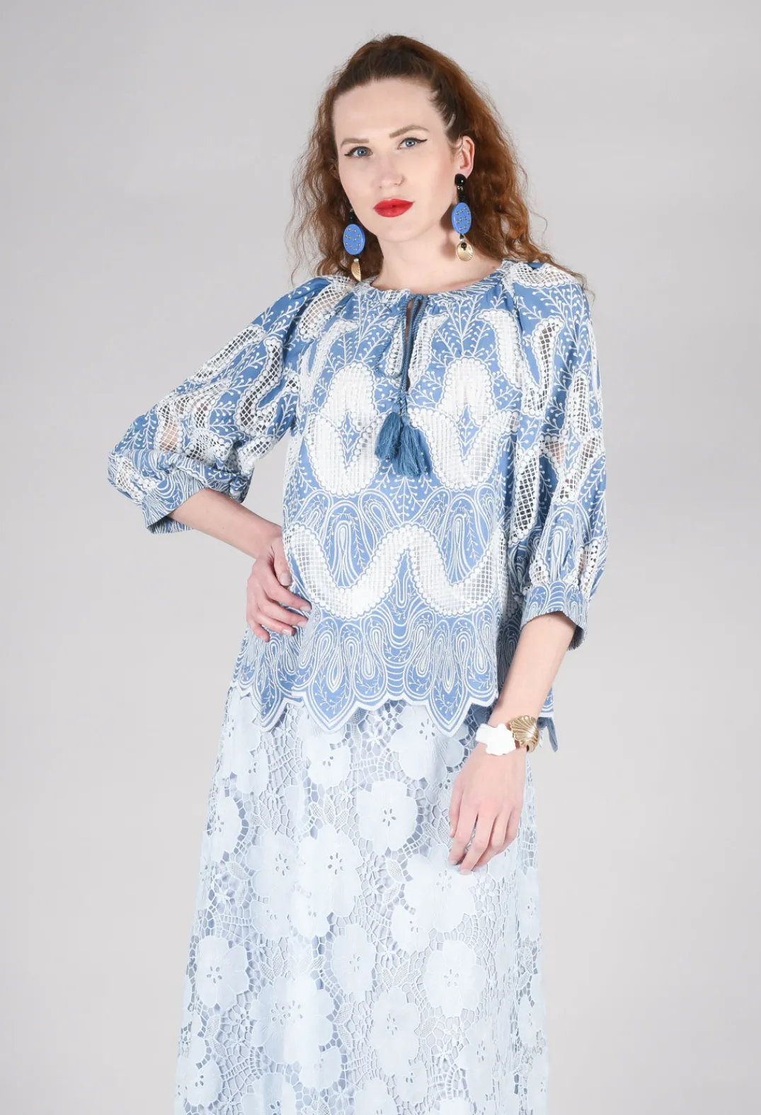 Rene Derhy Tops^Omaley Embroidered Top in Bleu and Petr
