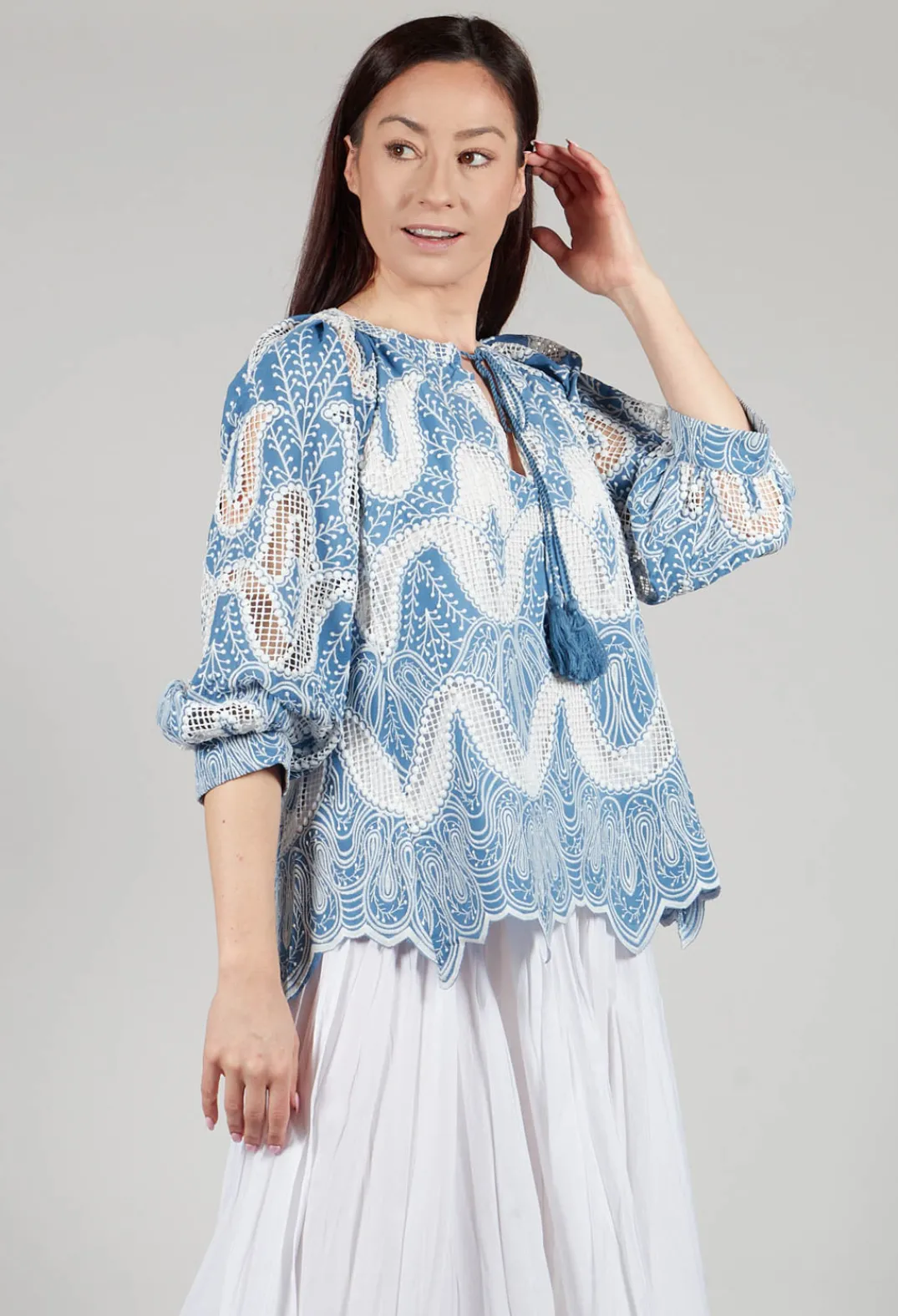 Rene Derhy Tops^Omaley Embroidered Top in Bleu and Petr