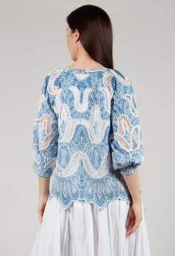 Rene Derhy Tops^Omaley Embroidered Top in Bleu and Petr