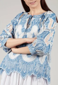 Rene Derhy Tops^Omaley Embroidered Top in Bleu and Petr