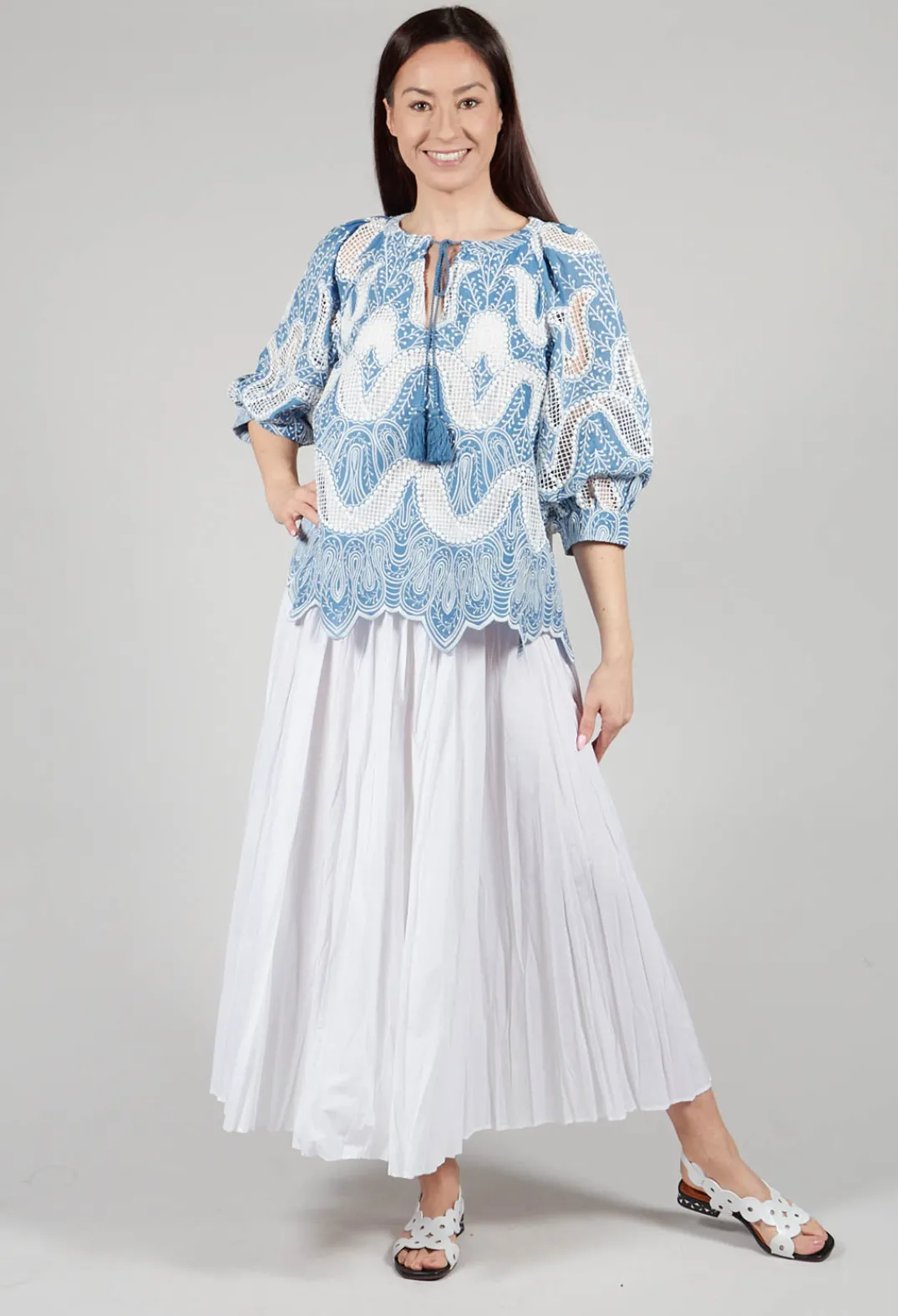 Rene Derhy Tops^Omaley Embroidered Top in Bleu and Petr