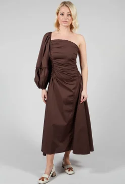 Mei Meij Dresses^One Shoulder Ruched Dress in Chocolate