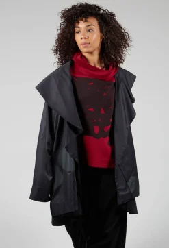 Moyuru Coats^Open Collar Coat with Print in Black